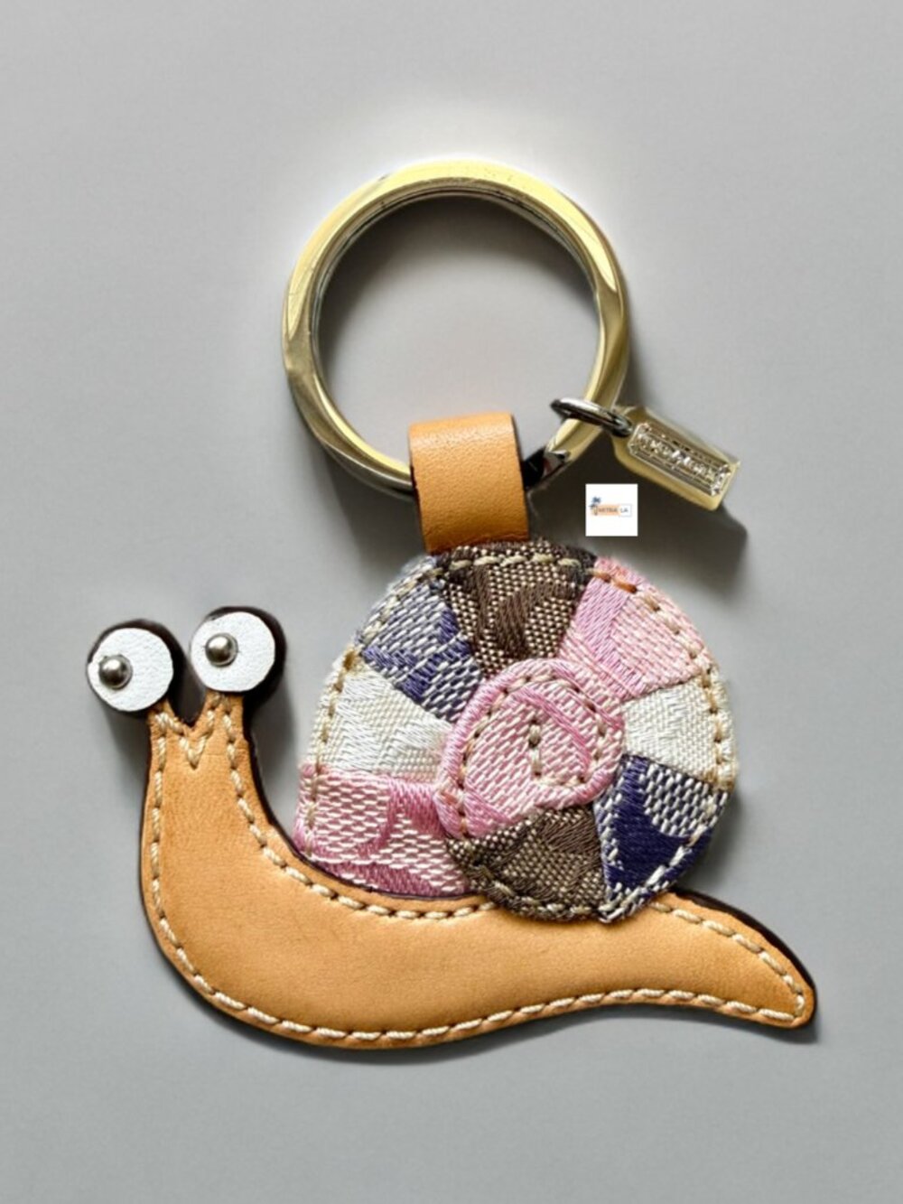 Coach Pink Patchwork Snail Leather Keychain Key Ring Bag Charm